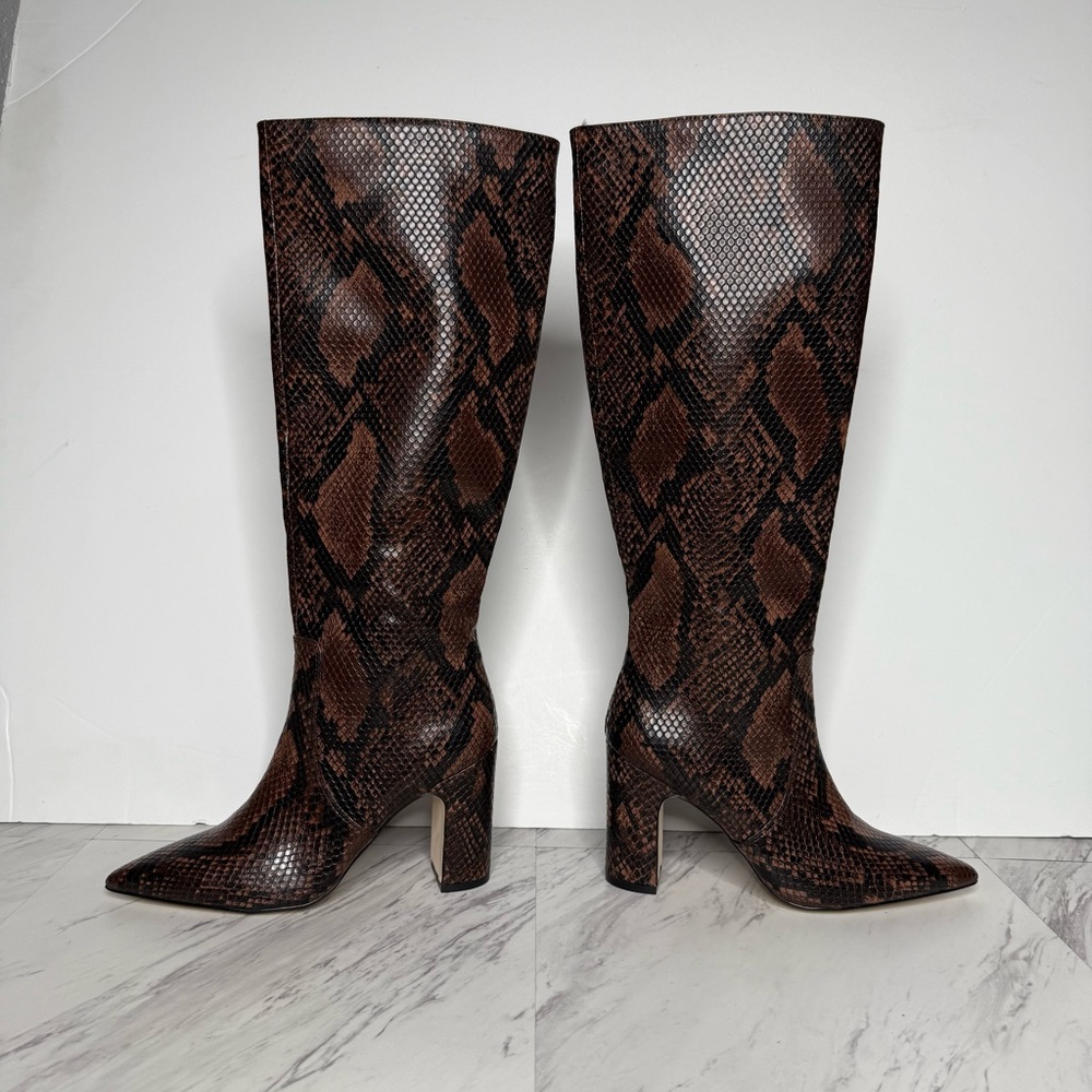 Steve Madden Evey Brown Snakeskin Pointy Toe Heeled Tall Boot 5 1/2 M - Picture 7 of 15